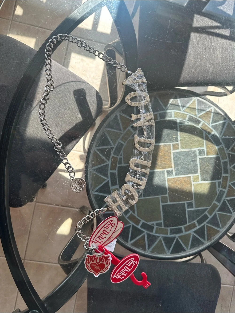 Von Dutch Rhinestone Logo Chain Belt BNWT Size S/M Y2K Silver